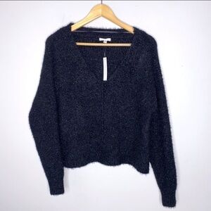 New Abound Fuzzy Sparkle Black V-neck Sweater